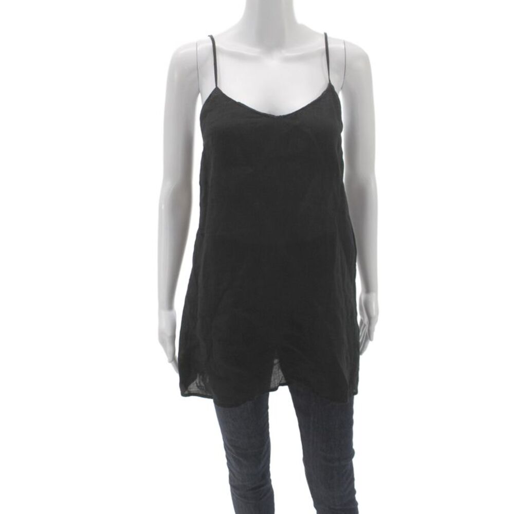 Anemone Women V-Neck Spaghetti Strap Tank Top Black 100% Ramie Size XS